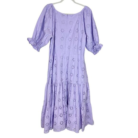 Ann Taylor Dress 18 Purple Eyelet Lace Scoop Neck Maxi Ruffle Puff Sleeve Midi - Picture 3 of 16